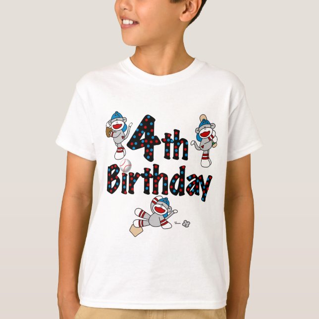 Baskebollens fjärde födelsedag Sock monkey Tee (Framsida)
