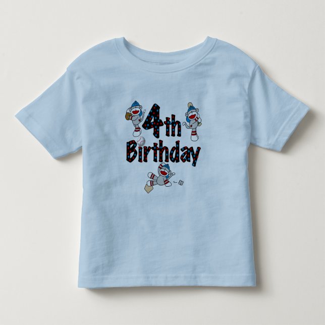 Baskebollens fjärde födelsedag Sock monkey Tee Shirt (Framsida)