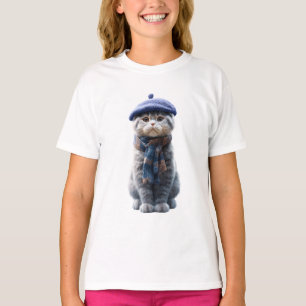 Basker Rutig Scarf Katt Illustration Barn T Shirt