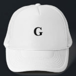 Baskerville Font Monogram G Anpassningsbar Symbol  Keps<br><div class="desc">Snyggt Monogram eller Brev eller Initial eller Symbol G White färg Trucker keps eller Hats,  typsnitt är Baskerville</div>
