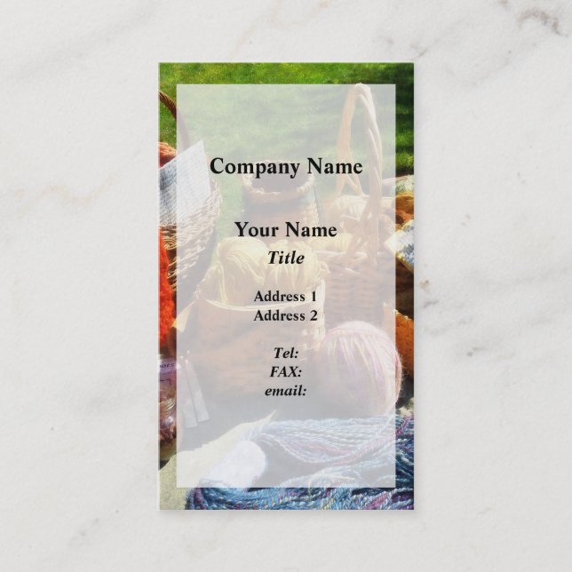 Basket av garn på loppmarknaden visitkort (Framsida)