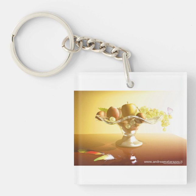 Basket av glas med frukt och batterfluga (Framsidan)