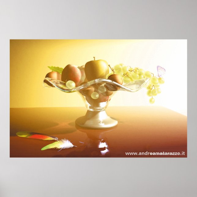 Basket av glas med frukt och batterfluga poster (Framsidan)