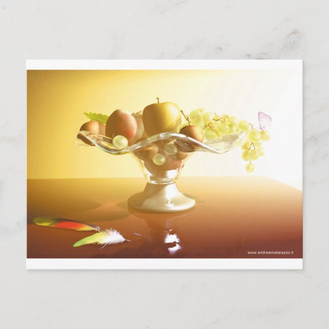 Basket av glas med frukt och batterfluga vykort (Framsida)
