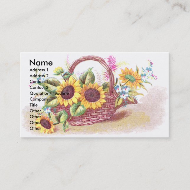 Basket av kortet för solrosVictorianhandel Visitkort (Framsida)