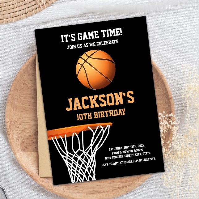 Basket Basketball Boll-födelsedagsinbjudan Inbjudningar (Basket Basketball Ball Birthday Invitations)