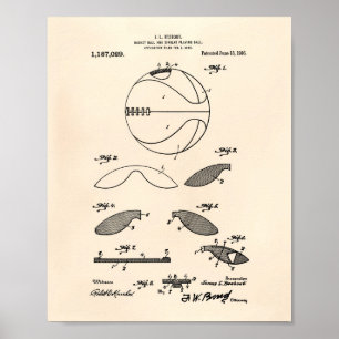 Basket Boll 1916 Patent Art Old Peper Poster