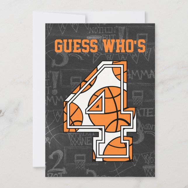 Basket Chalkboard 4-års födelsedagsfest Inbjudningar (Framsida)