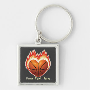 Basket flammar (personifierade) Keychain, Fyrkantig Silverfärgad Nyckelring