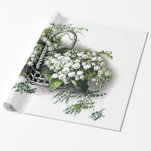 Basket för vintageliljekonvaljblomma presentpapper