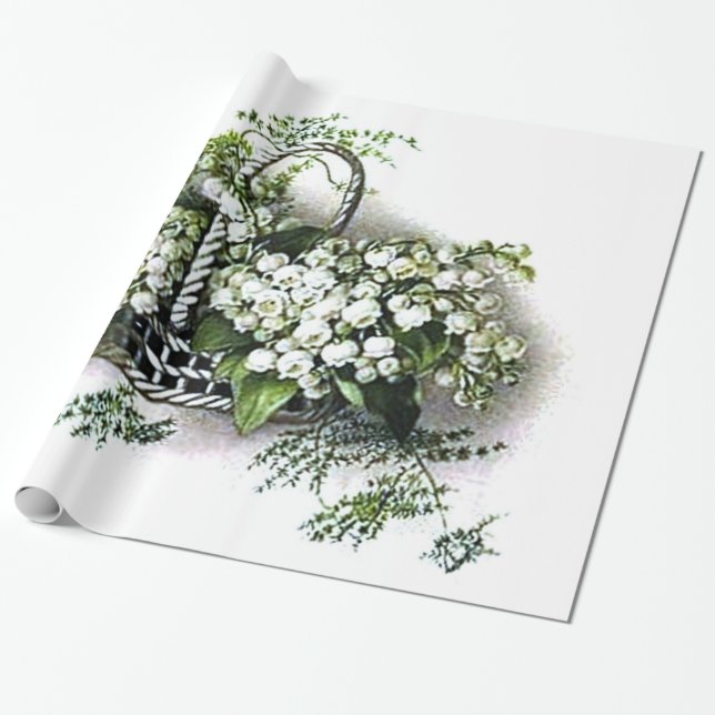 Basket för vintageliljekonvaljblomma presentpapper (Utrullad)