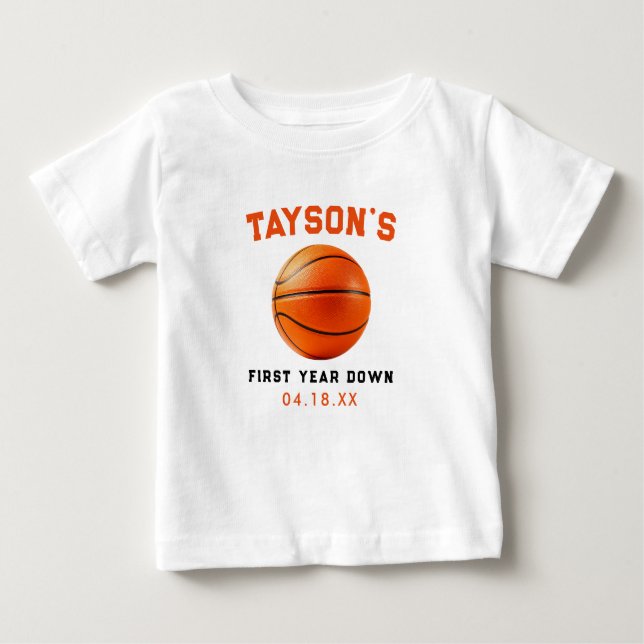 Basket första året ner 1-årsdag t shirt (Framsida)