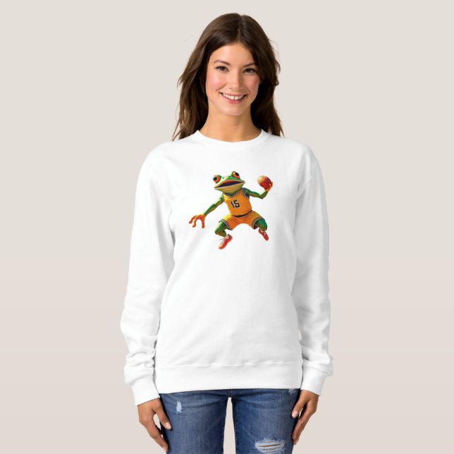 Basket Frog kvinnor vit sweatshirt T Shirt (Hel framsida)