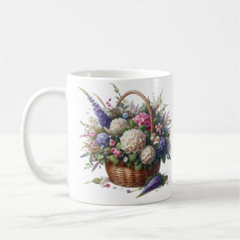 Basket fyllda med blommor kaffemugg