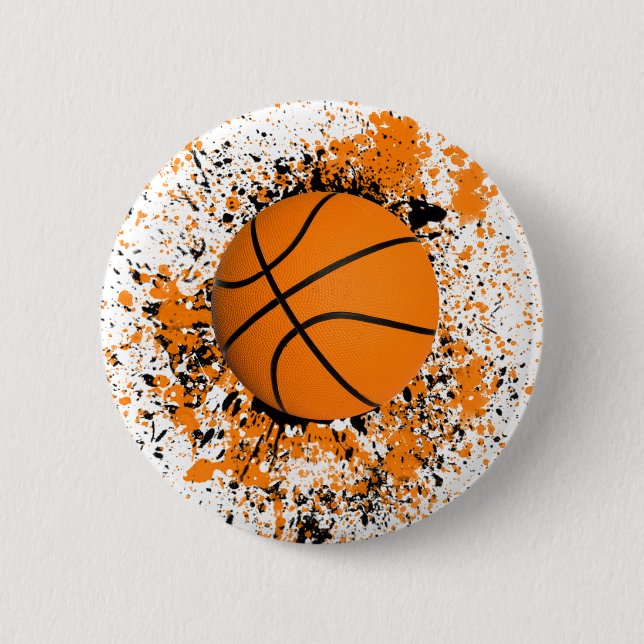 Basket Grunge Målarfärg Fläck Orange Svart Cool Knapp (Framsida)