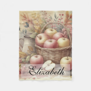 Basket i äpplen på bord vintage vattenfärg fleecefilt