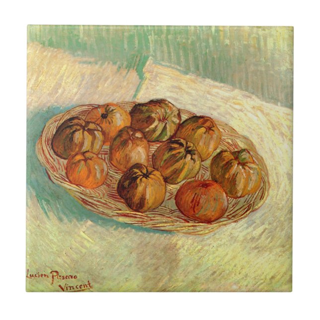 Basket i Apples till Pissarro av Vincent van Gogh Kakelplatta (Framsidan)