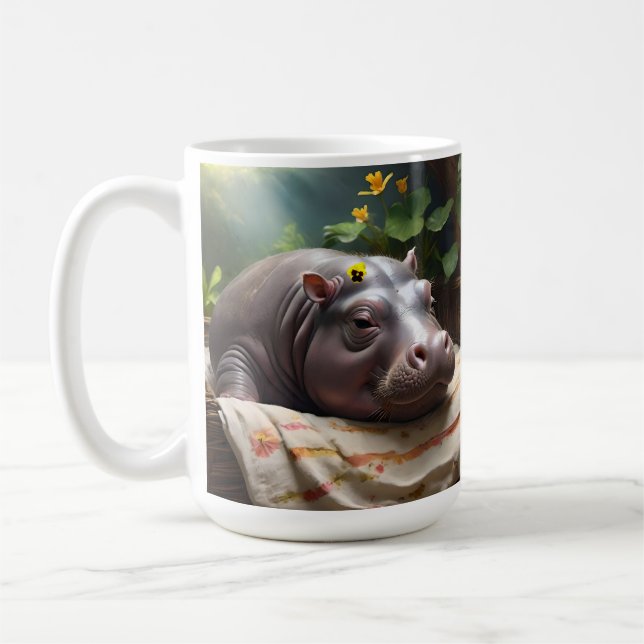 **"Basket i drömmar: A Baby Hippos Mysiga Nap"** Kaffemugg (Vänster)