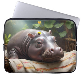 **"Basket i drömmar: A Baby Hippos Mysiga Nap"** Laptop Fodral