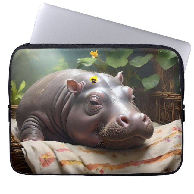 **"Basket i drömmar: A Baby Hippos Mysiga Nap"** Laptop Fodral (Framsidan)