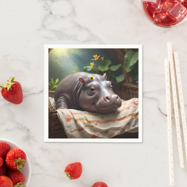 **"Basket i drömmar: A Baby Hippos Mysiga Nap"** Pappersservett (Insitu)