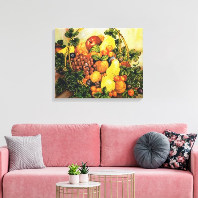 Basket i färgsfärg för färgen Frukt Watercolor Canvastryck (Insitu (Vardagsrum))