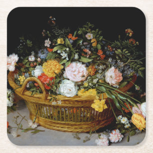 Basket i Flowers, Jan Brueghel the Younger Underlägg Papper Kvadrat