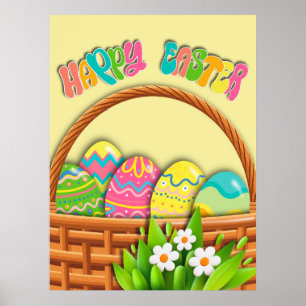 BASKET i PÅSKÄGGEN i FÄRGAD GLAD PÅSK Poster