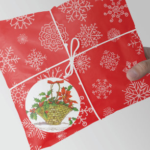 Basket i Poinsettias med Holly Runt Klistermärke