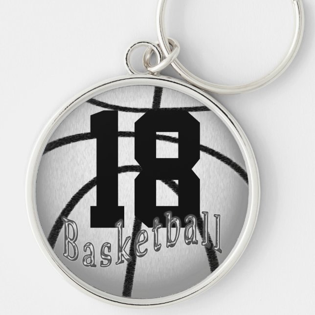 Basket Keychains med DIN Jersey NUMRERAR Rund Silverfärgad Nyckelring (Framsidan)