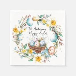 Basket med ägg och blommigt Påsk Pappersservett