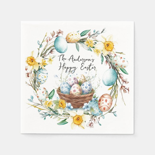 Basket med ägg och blommigt Påsk Pappersservett (Framsidan)