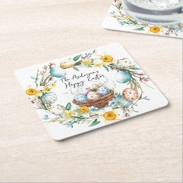Basket med ägg och blommigt Påsk Underlägg Papper Kvadrat