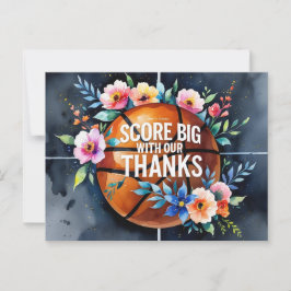 Basket med boll Tack för en slam dunk bröllop Vykort