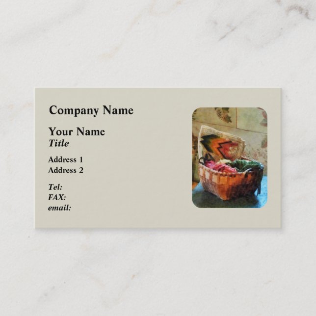Basket med garn och tekonst visitkort (Framsida)