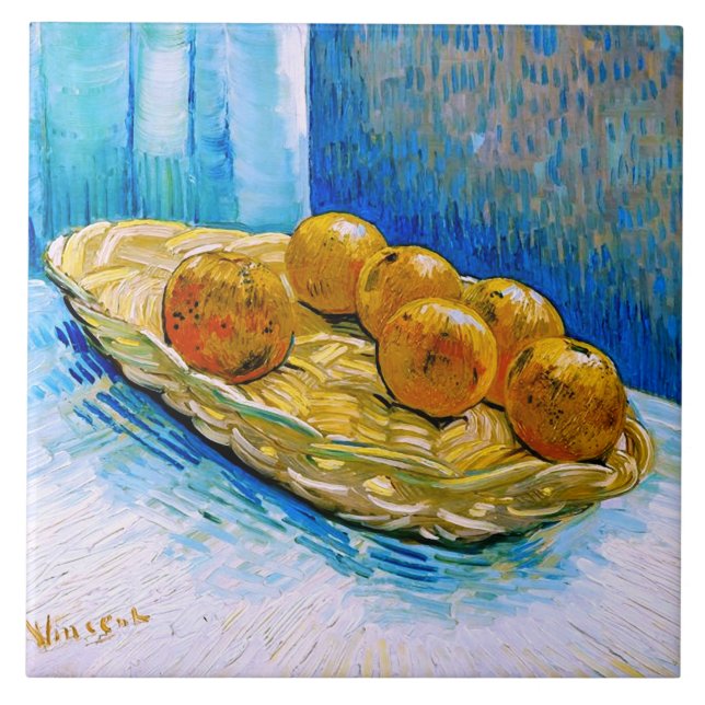 Basket med sex Orangar Van Gogh Fine Art Kakelplatta (Framsidan)