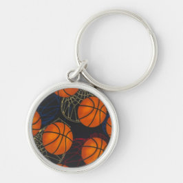 Basket och ringar Keychain Rund Silverfärgad Nyckelring
