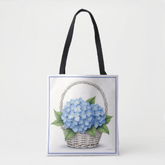 Basket of Blue Hydrangeas Tygkasse