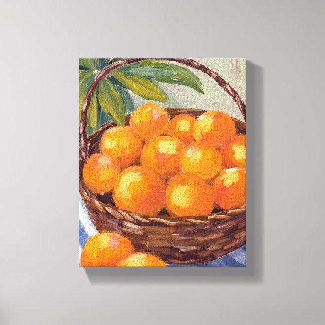 Basket of Oranges Fruit Citrus Painting Canvastryck (Framsida)