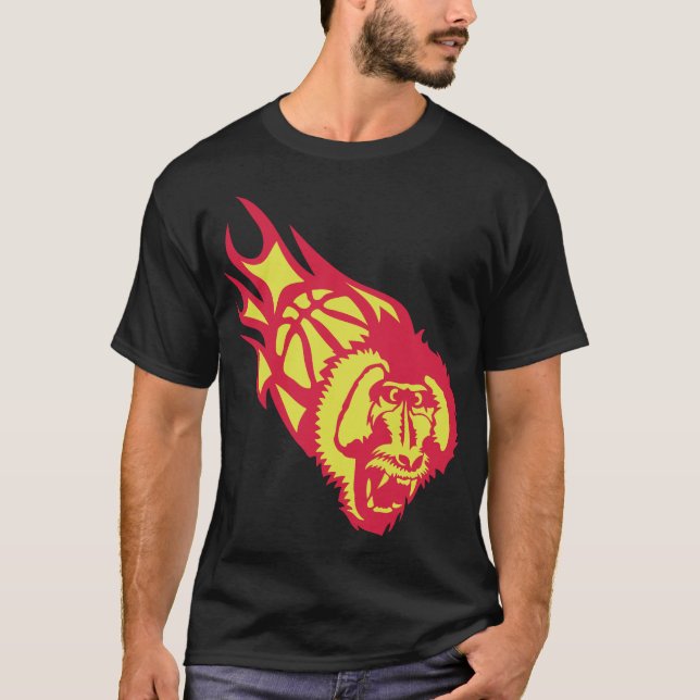 basket singe hurle monkey basketball flamme fire t shirt (Framsida)
