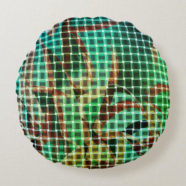 Basket stil av brunt och grönt av liknande torrhal rund kudde (Framsidan)
