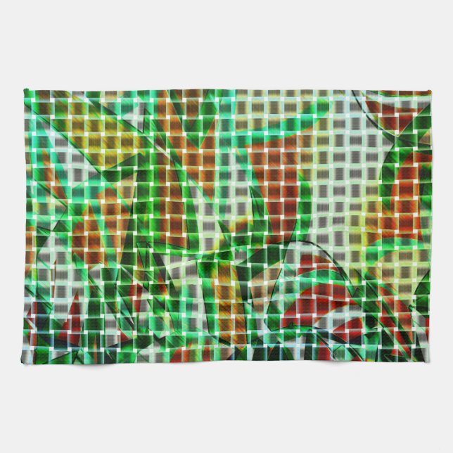 Basket stil, grönt böjt rosett band, koralluppgift kökshandduk (Horisontell)