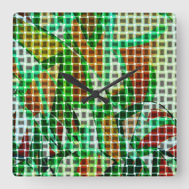 Basket stil vid grönt böjt rosett band fyrkantig klocka (Framsida)