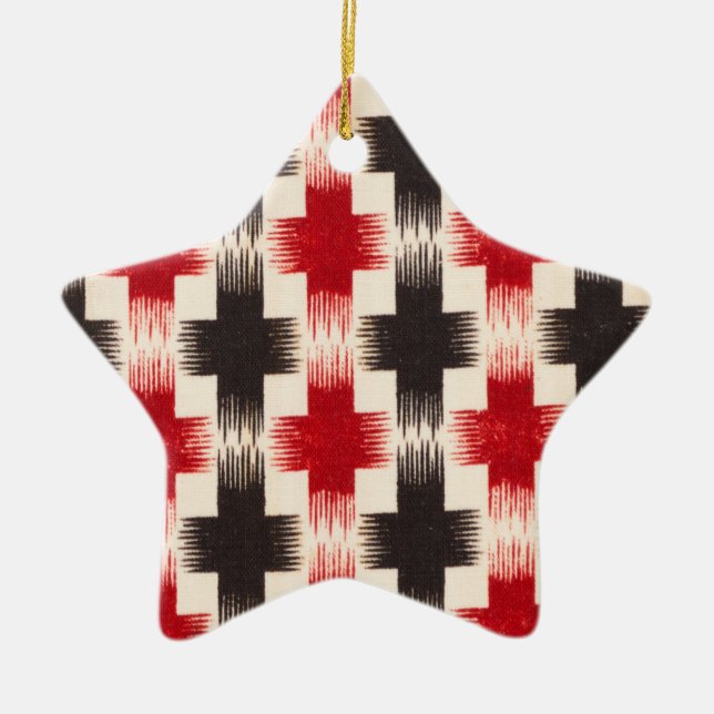 Basket Weave Mönster red och Black Abstrakt art Julgransprydnad Keramik (Framsidan)