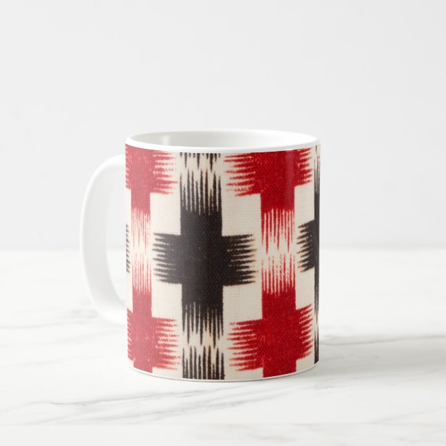 Basket Weave Mönster red och Black Abstrakt art Kaffemugg (Framsida vänster)