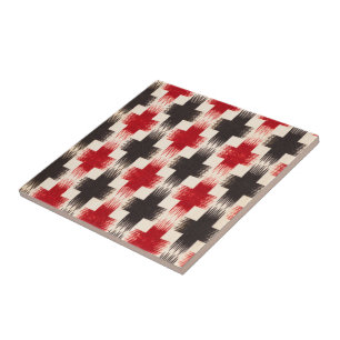 Basket Weave Mönster red och Black Abstrakt art Kakelplatta