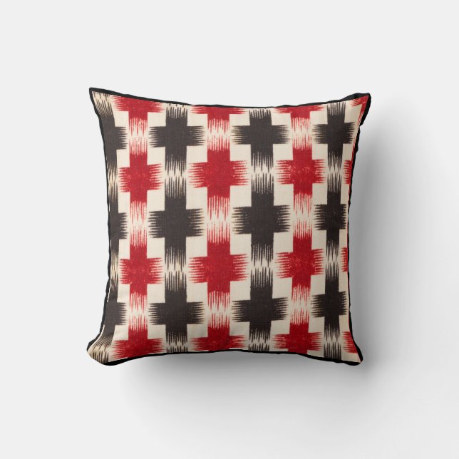 Basket Weave Mönster red och Black Abstrakt art Kudde (Framsida)