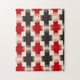 Basket Weave Mönster red och Black Abstrakt art Pussel