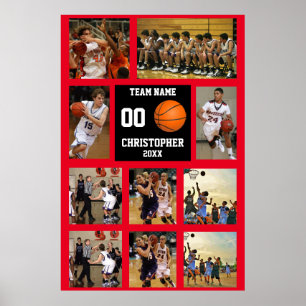 Basketball 10 Photo collage Red Team namn Poster