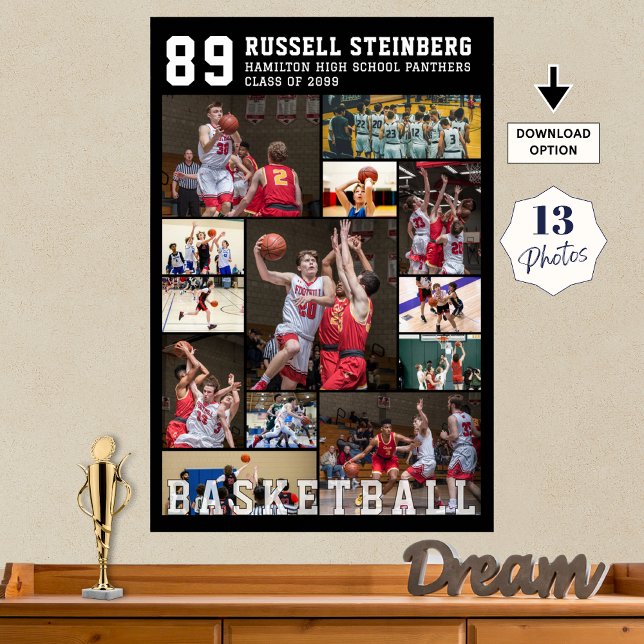 Basketball 13 Photo Collage Player Name Number Poster (Skapare uppladdad)
